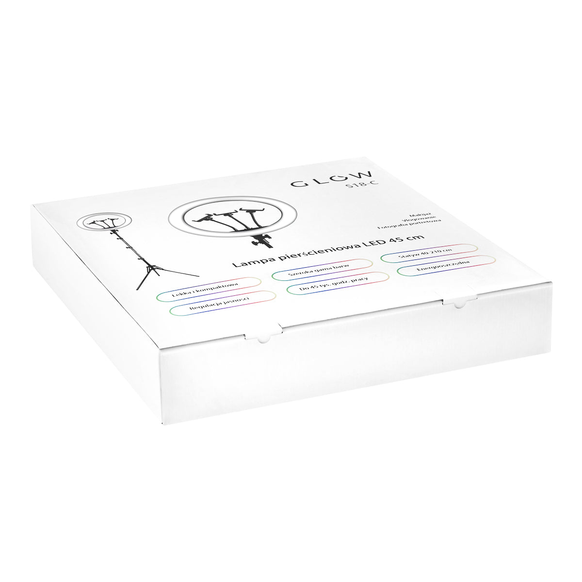 Ringlamp Glowwer 18" met statief 45W Zwart