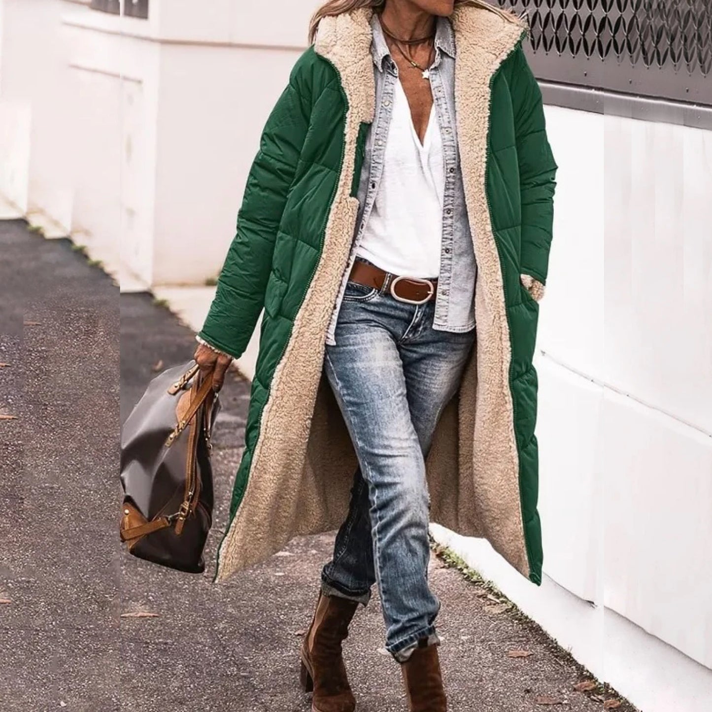 ShineStyle | Dubbelzijdige Pufferjas met Luxe Sherpa en Capuchon