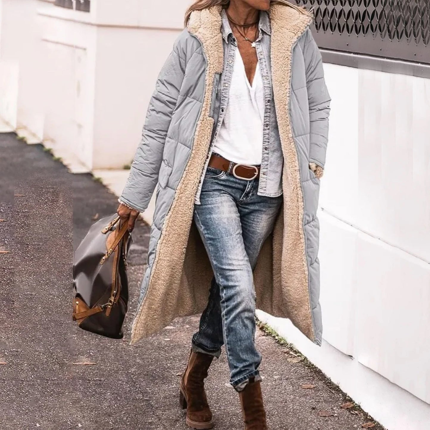 ShineStyle | Dubbelzijdige Pufferjas met Luxe Sherpa en Capuchon