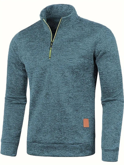Anselm - Casual fleece trui met lange mouwen en halve rits