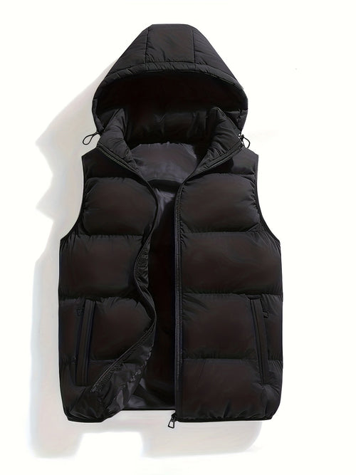 Leo - Warme mouwloze jas met capuchon en ritssluiting