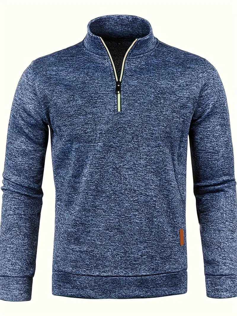 Anselm - Casual fleece trui met lange mouwen en halve rits