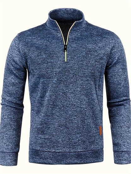 Anselm - Casual fleece trui met lange mouwen en halve rits
