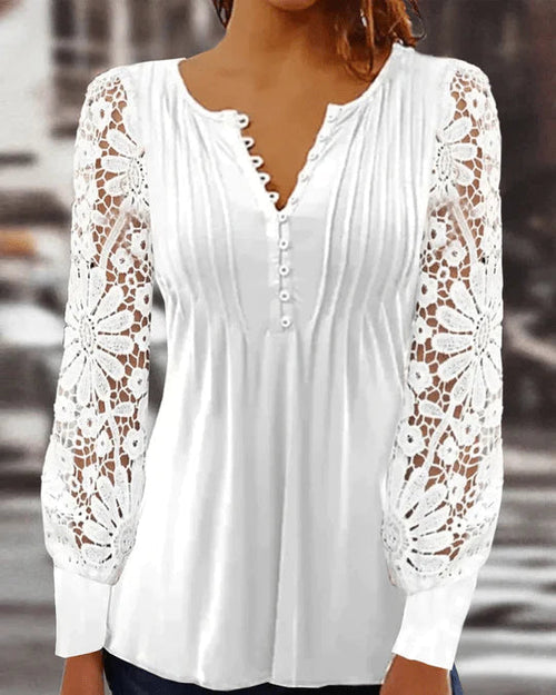 Pristine Blouse - Witte elegante blouse met lange mouwen
