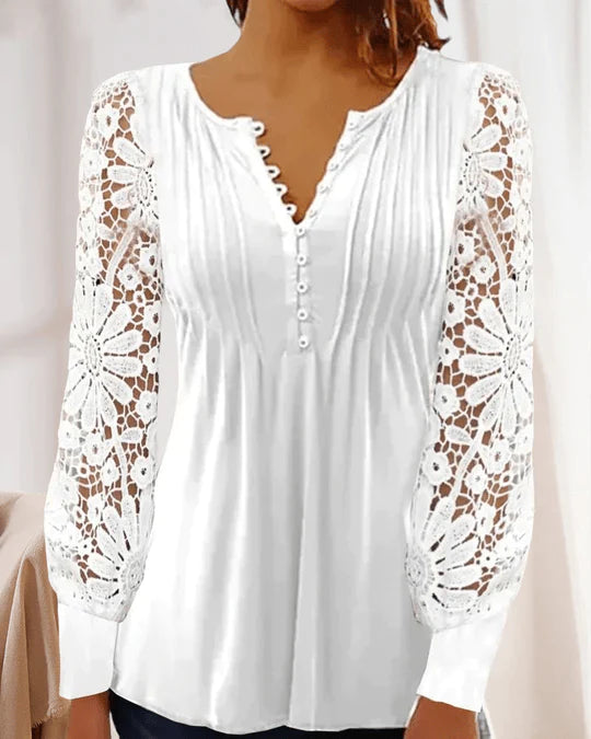 Pristine Blouse - Witte elegante blouse met lange mouwen
