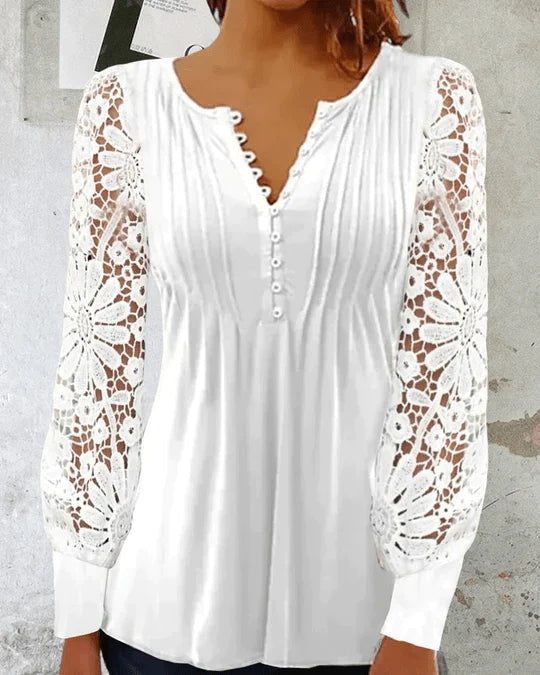 Pristine Blouse - Witte elegante blouse met lange mouwen